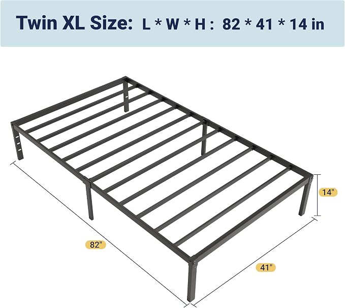 Allewie Twin XL Bed Frame, 14 inch Metal Beds with Storage Space, Black | Heavy-Duty Metal Platform Beds, Large Under-Bed Storage Space, No Box Spring Needed, Easy Assembly