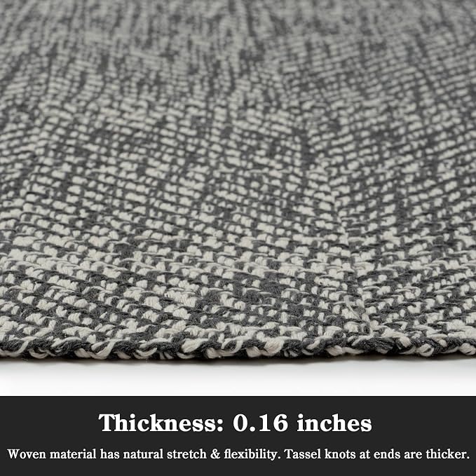 Collive 2' x 4.3' Indoor Outdoor Rug, Modern Farmhouse Kitchen Runner Rugs Hand-Woven Bathroom Rugs, Boho Washable Entry Carpet Grey Reversible Front Door Mats for Laundry Bedroom Porch Decor