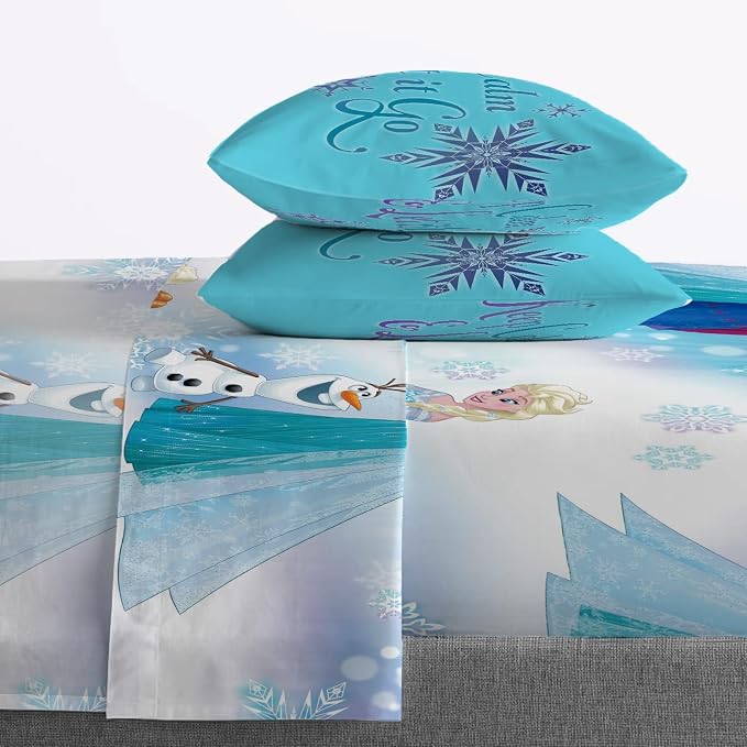 Disney Frozen 'Magical Winter' 5 Piece Twin Bed Set | Bed in a Bag, Comforter Sheets Sham Pillowcase, Official Brand, Soft Microfiber, Machine Washable, Easy Care, Girls Gift