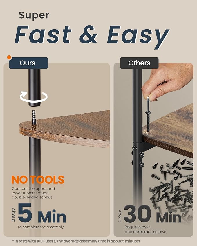 SONGMICS HOME Superfast Toolless Assembly, Corner Shelf Stand, 5-Tier Corner Standing Shelf, Living Room, Bedroom, Kitchen, 15 x 10.6 x 54.7 Inches, Rustic Brown ULBC610K01