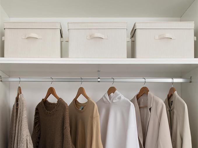 StorageWorks Fabric Storage Bins with Lid, Decorative Storage Boxes for Shelves, Stackable Closet Organizer Basket with Handles, Large, Mixing of Beige, White & Ivory, 2-Pack | Flip-Top Lid, 3 Handles, Collapsible, Stackable, for Clothes Blankets, Mult...
