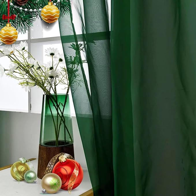 SpaceDresser Basic Rod Pocket Sheer Voile Window Curtain Panels White 1 Pair 2 Panels 60 Width 108 Inch Long for Kitchen Bedroom Children Living Room Yard(Foliage Green,60 W x 108 L)