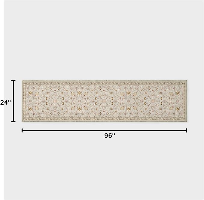 EVERGRACE Hallyway Area Runner Rugs 2x8, Boho Floral Faux Wool Indoor Outdoor Rugs, Washable Rugs for Bedroom Dining Room Living Room Kitchen, Low Pile Floor Mat Carpet for Home Decor, Natural Beige