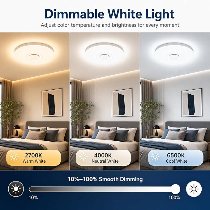 Ceiling Lights with Bluetooth Speaker, 15 inch Smart Ceiling Lamp Compatible with Alexa and Google Home,Room Light for Bedroom, Living Room