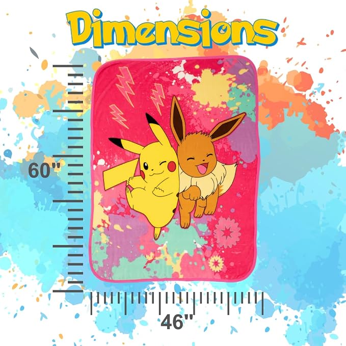 Pokemon Anime Pikachu and Eevee Kids Bedding Super Soft Micro Raschel Throw, 46 in x 60 in, (Official Licensed Product) by Franco