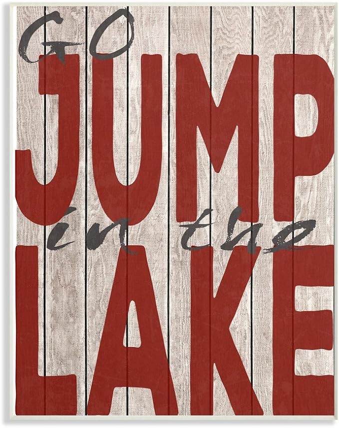 'Go Jump In The Lake Country Typography Red'| Wall Plaque Art | Stupell Industries | 10 x 15 Inches, Easy to Hang and Sturdy, Made in USA, by Regina Nouvel