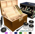 HOVANZO Premium Large Bamboo Storage Box with Organizer Tray - Storage Wood Box and Accessories - Decorative Box with Combination Lock - Large Wooden Container - Box Kit with Glass Jars