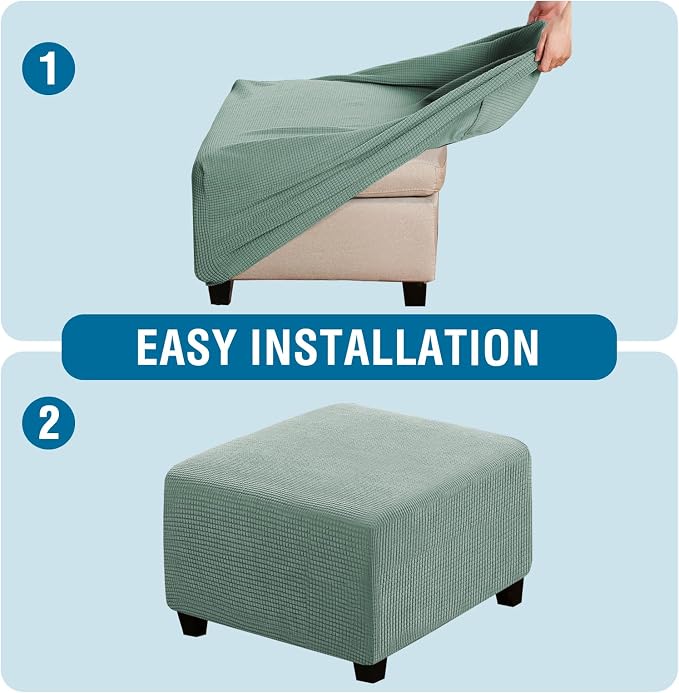 H.VERSAILTEX Square Ottoman Covers Ottoman Slipcovers Folding Storage Stool Furniture Protector Form Fit with Elastic Bottom, Stretch High Spandex Small Checks Jacquard Fabric(Large,Sage)