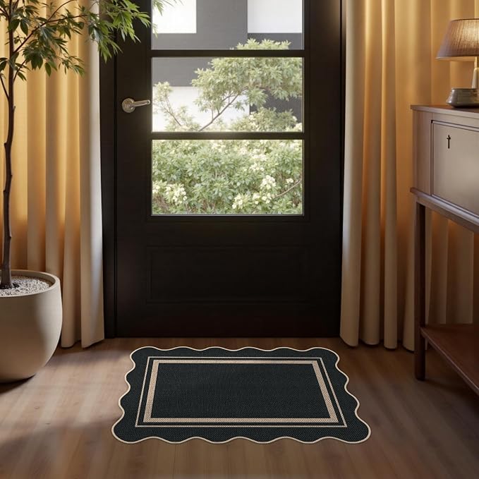 Easy Jute Entryway Rug 20"x32", Black Small Indoor Outdoor Carpet, Washable Non-Slip Floor Mat for Entryway, Kitchen, Porch
