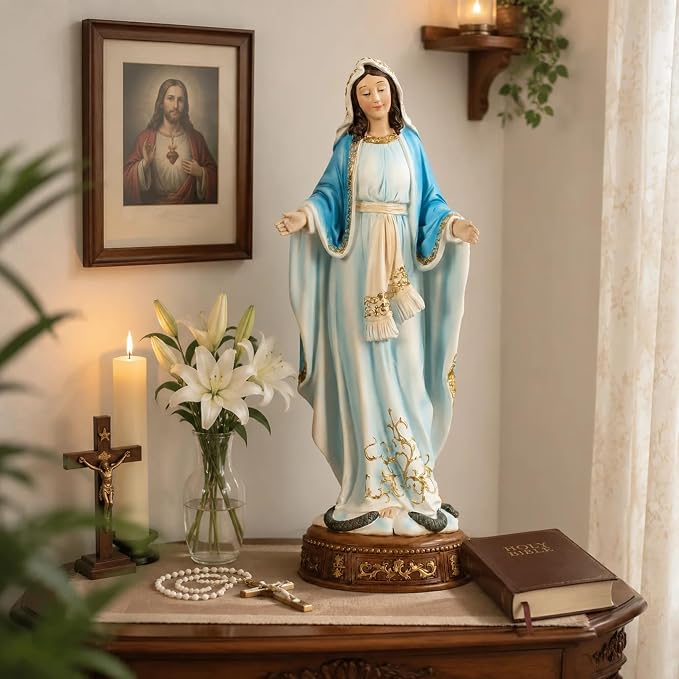 12-Inch Virgin Mary Statue, Catholic Our Lady of Grace | Nativity figurine for church altar or home decor. Our Lady of Grace sculpture for prayer and devotion.