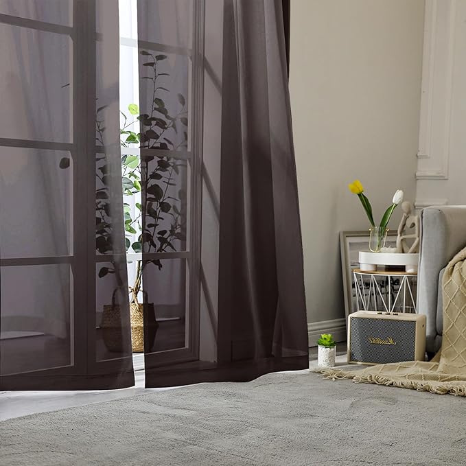 Lecloud Chocolate Sheer Curtains 78 Inches Long 2 Panels, Light Filtering Voile - Image 2