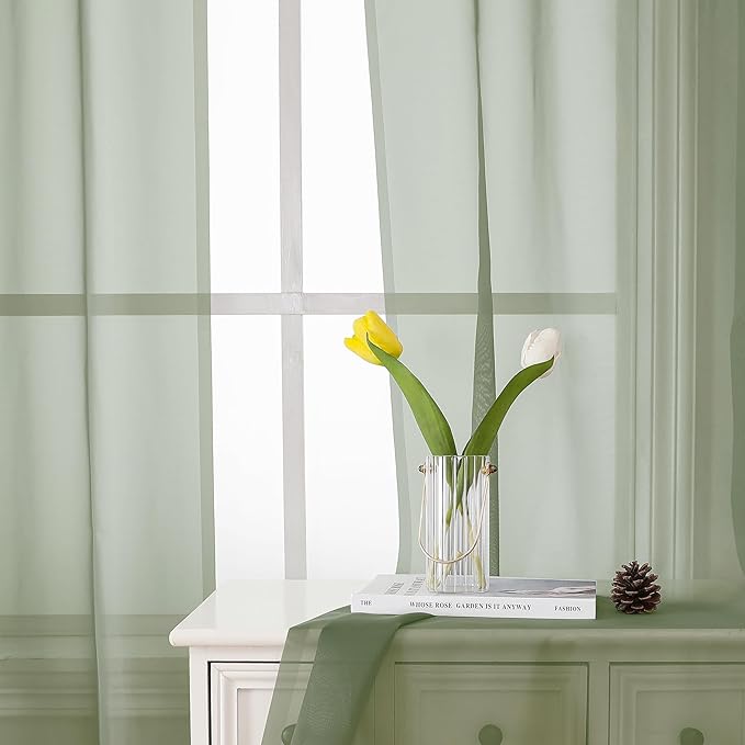 Lecloud Sheer Curtain Panels Set 96" Inches Long, Solid Voile Light Filtering - Image 8