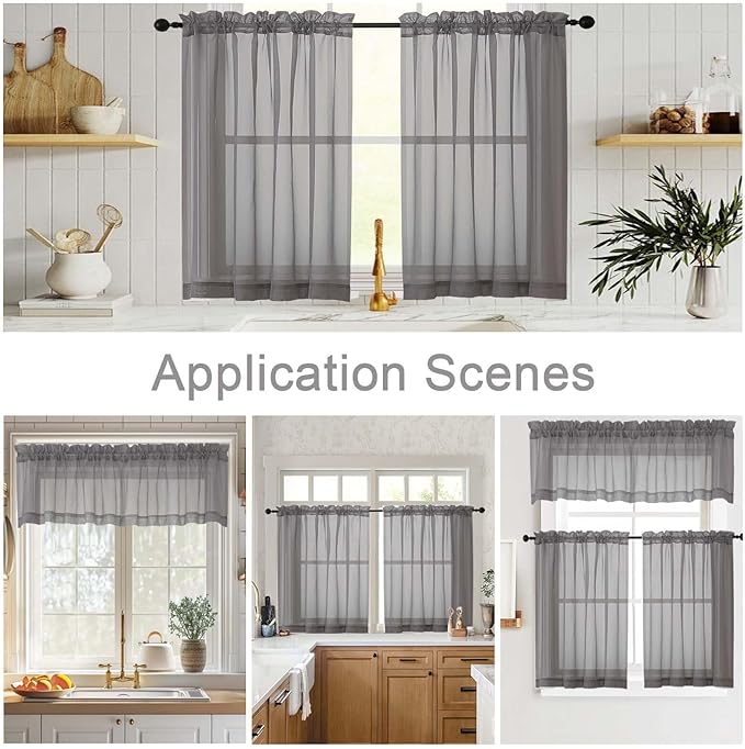 Kitchen Curtains 24 Inch Length Tier 2 Pieces, Cafe Bathroom Basement Rod - Image 6