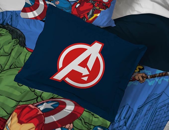 Jay Franco Kids Bed Set, Blue, Avengers, 5 Piece Twin | Cozy Soft Bedding for Stylish Room Décor with Comforter, Sheets & Pillow Covers