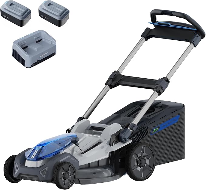 21" Cordless Lawn Mower, 80V Self-Propelled Mower with 2×4.0Ah Battery & Charger, Ultra-Quiet Motor for Medium-to-Large Yards, Lawn Care, Backyard Maintenance