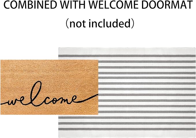 3'x5'Outdoor Rug,Striped Cotton Woven Washable Front Porch Rug Farmhouse Entry Rug Indoor Outdoor Area Rug for Porch/Home Entrace Decor/Bedroom/Layered Door Mats