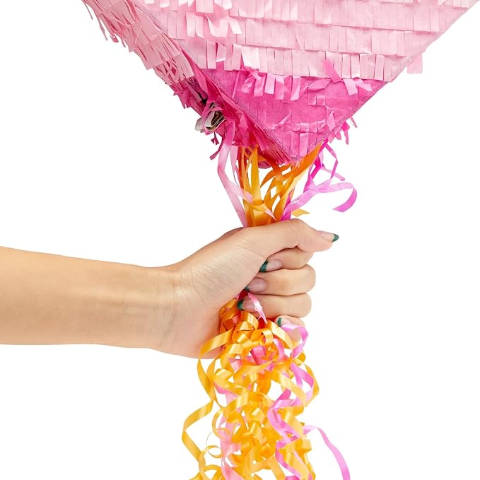 Sparkle and Bash Pull String Pinata - 16 x 13 x 3 In, Pink & Gold Ombre - Heart Shaped Pinata for Girls' Birthday Party Supply & Decoration