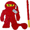 APINATA4U Red Ninja Pinata Kit (17.5x13.5x3.5 Inch) - Elevate Ninja Party Excitement with Complete Supplies, Themed Birthday Fun, Photo Prop, Decorations, Includes Stick and Mask!