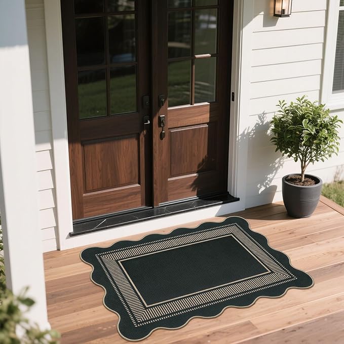 Easy Jute Outdoor Mats for Front Door, 2x3 Small Washable Kitchen Rugs, Farmhouse Black Throw Rug Non Slip Indoor Outdoor Carpet for Porch Entryway Foyer