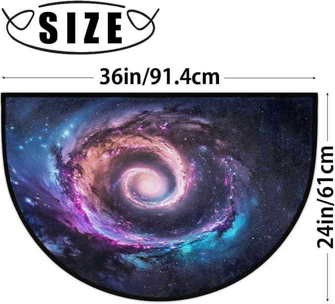 Galaxy Half Round Doormat Non-Slip Semi Circle Rug Half Moon Mat | Blue Universe Washable Soft Absorbent Indoor Outdoor Entrance Kitchen Bathroom Sink Patio Welcome Fireplace Floor Rug