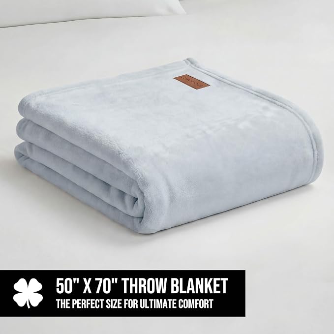 Lucky Brand Solid Plush 50"X70" Throw Blanket, Light Blue - Soft, Cozy, and Timeless Comfort