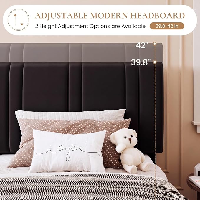 SHA CERLIN Twin Size Velvet Bed Frame with Adjustable Headboard, Black | Vertical Channel Tufted Design, Upholstered Platform Bed, Wood Slats Support/No Box Spring Needed/Easy Assembly