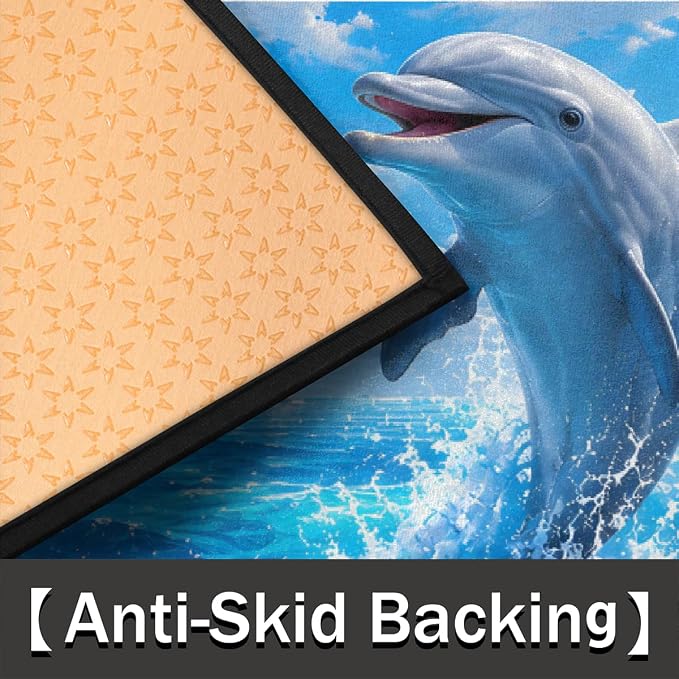 Dolphin Ocean Rainbow Half Round Mat Half Moon Door Rug Washable Durable Semi Circle Carpet Floor mats for Indoor Outdoor Bathroom Kitchen Patio Hearth Rug Laundry Room Home Decoration