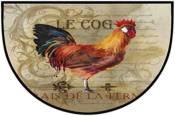 Vintage Rooster Half Round Doormat Vintage Animal Rooster Non-Slip Semi Circle Area Rug Durable Washable Ha;f Moon Rug Floor Mat for Indoor Outdoor Living Room Bedroom Kitchen Floor Home Decor