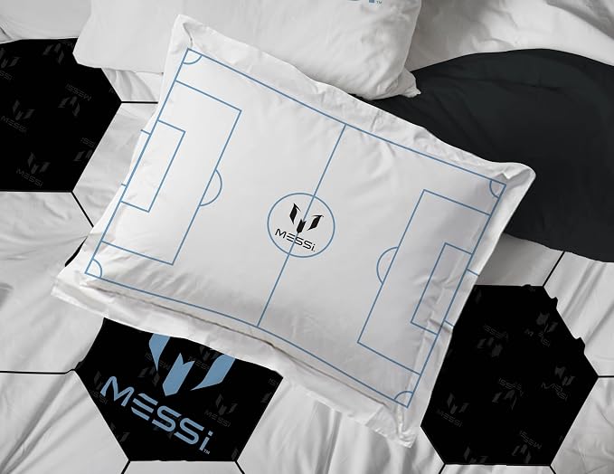 Messi Twin Comforter Set 5 Piece Kids Sports Bedding for Boys, White | Bed in a Bag, Comforter Sheets Sham Pillowcase, Official Brand, Soft Microfiber, Machine Washable, Easy Care, Boys Gift