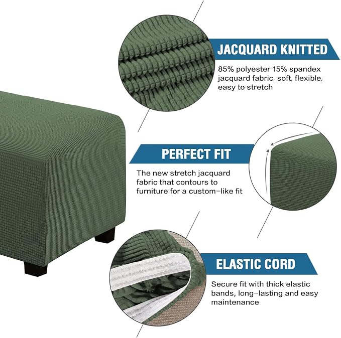 H.VERSAILTEX Ottoman Cover Slipcover Rectangle Fit Length 29'-34' Footrest Sofa Slipcovers Stool Cover Footstool Protector Covers Feature Stretch Thick Soft Jacquard Fabric Washable - Bronze Green