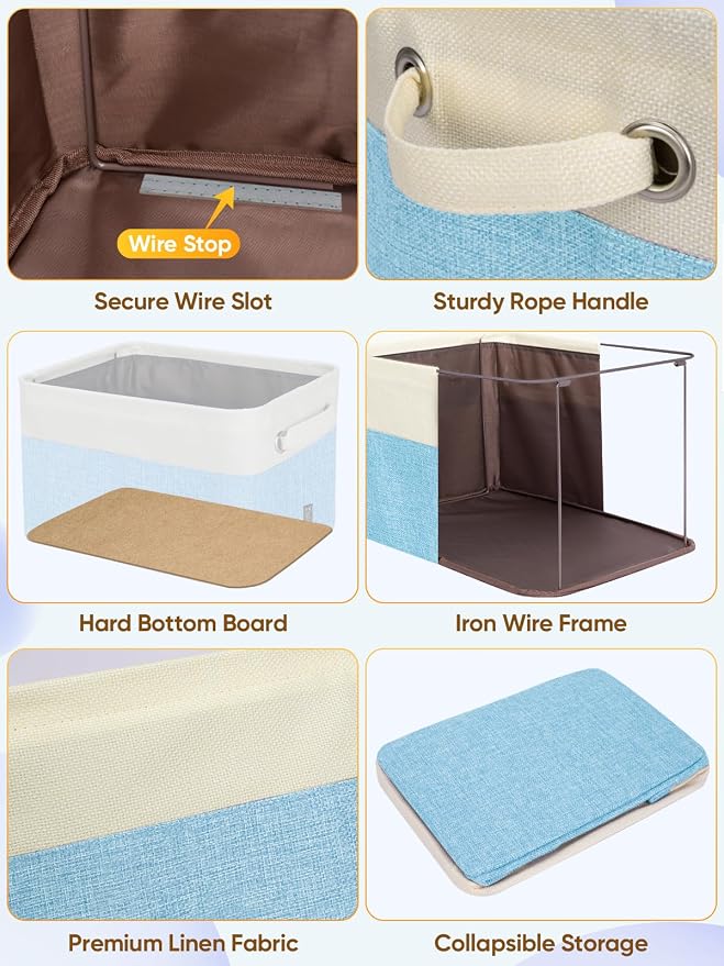 BALEINE 1 Pack Fabric Closet Storage Bins for Shelves, Linen Closet Organizers and Storage, Decorative Baskets for Organizing, Shelf, Clothes, Home, Office (Skyblue, 14''x10''x8.5'')
