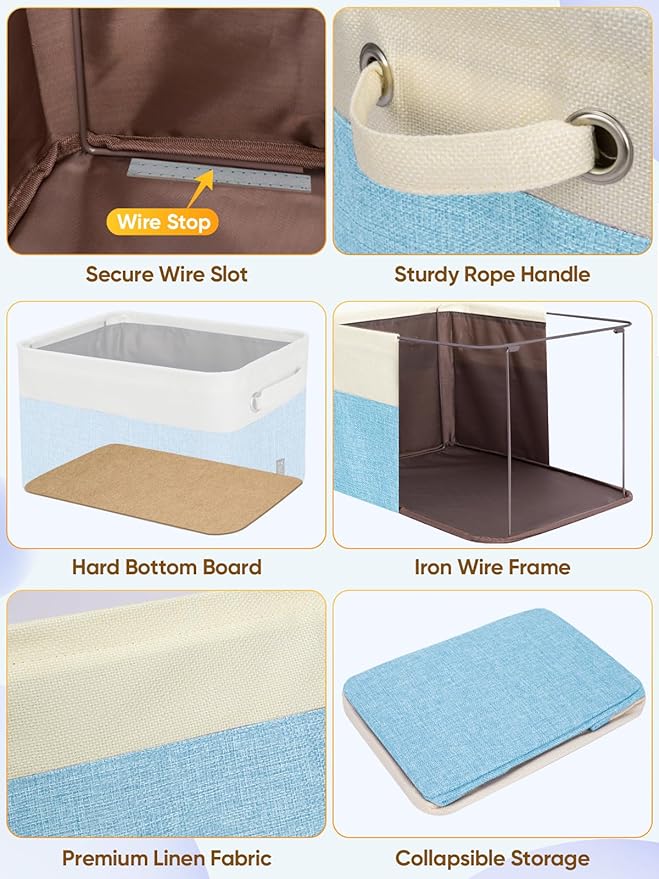 BALEINE 2 Pack Fabric Closet Storage Bins for Shelves, Linen Closet Organizers and Storage, Decorative Baskets for Organizing, Shelf, Clothes, Home, Office (Skyblue, 17''x13''x10.5'')