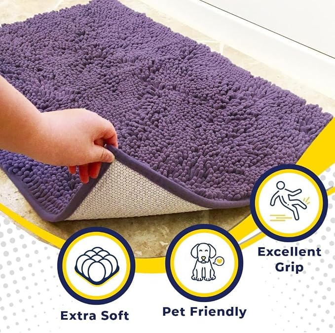 Muddy Mat® | Super Water Absorbent Door Mat Indoor, Microfiber Quick Dry Chenille Entryway Rug, Slip Resistant Front Door Mat, Indoor Mats for Entryway, Machine Washable Pet Rug, Lavender 32" x 70"