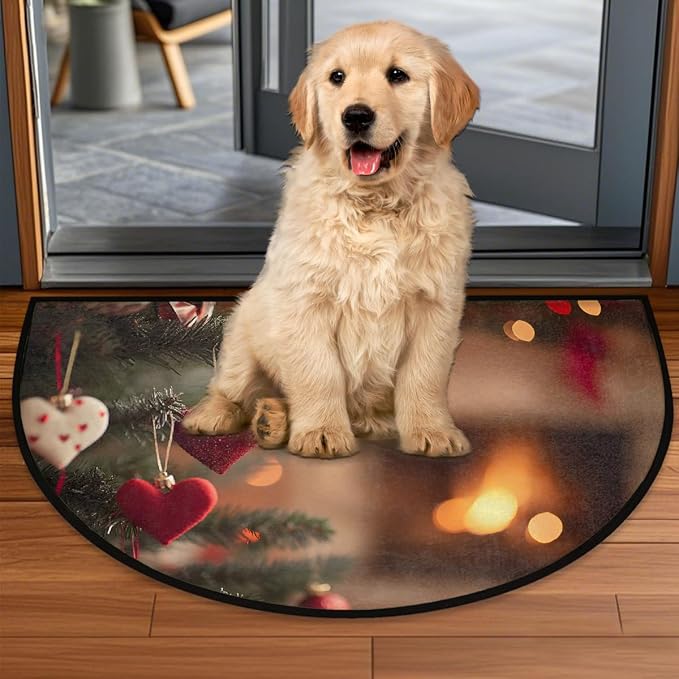 Pardick Half Round Door Mat Christmas Winter Anti-Slip Semi Circle Rug 24X36 Indoor Door Mat Half Moon Bath Mats, Washable Decorative Welcome Floor Mats for Kitchen Bathroom Hearth Fireplace,J-029
