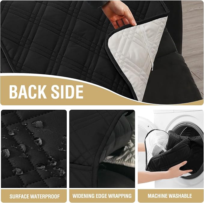 H.VERSAILTEX 100% Waterproof Couch Covers for Reclining Couches Reversible Recliner Chair Covers Furniture Protector with Elastic Straps for Pets Kids Sitting Width Up to 23" (Recliner, Black/Beige)