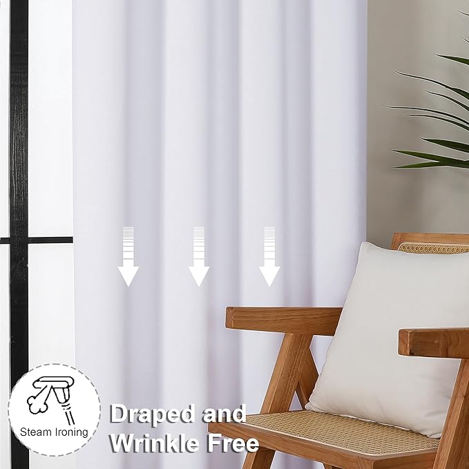 Simplebrand Pure White Light Filtering Curtains for Bedroom 102 Inches Long 2 Panels, Solid Thermal Insulated, Energy Saving Living Room Window Treatment Curtains Light Filtering, W50 x L102 Inch