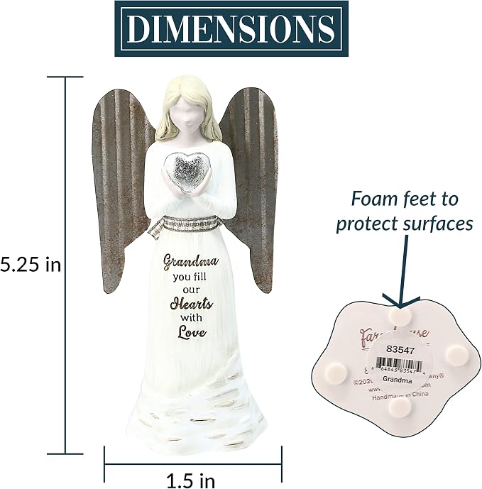 Pavilion Gift Company - 5" Angel Figurine - Grandma You Fill Our Hearts with Love - Simplistic Rustic Modern Farmhouse Statue