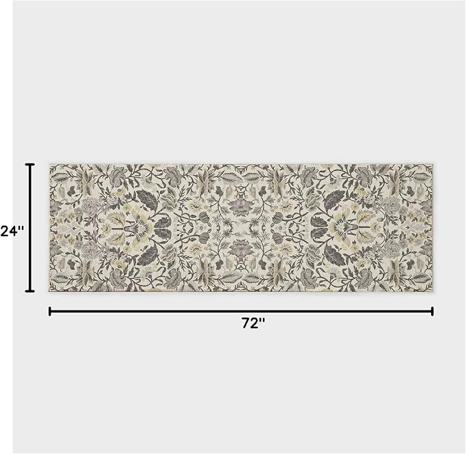EVERGRACE Hallyway Area Runner Rugs 2x6, Boho Floral Faux Wool Indoor Outdoor Rugs, Washable Rugs for Bedroom Bathroom Living Room Kitchen, Low Pile Floor Mat Carpet for Home Decor, Gray