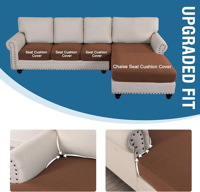 H.VERSAILTEX Sectional Couch Covers 4 Pieces Sofa Seat Cushion Covers L Shape Separate Cushion Couch Chaise Cover for Both Left/Right Sectional Couch (Seat Only: 1 Chaise + 3 Sofa, Caramel)