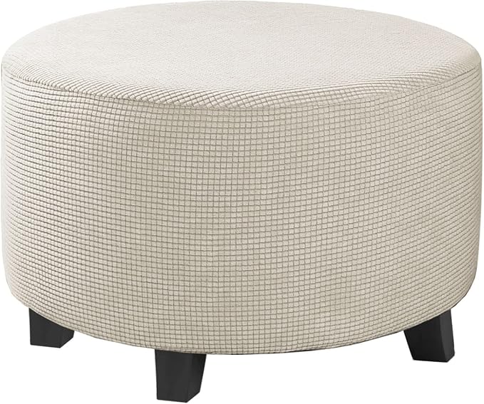 H.VERSAILTEX Ottoman Cover Stretch Ottoman Slipcover Round Ottoman Storage Cover Folding Stool Covers Furniture Protector Cover for Footrest Ottoman Fit Dia 30" - 41", Island Fossi