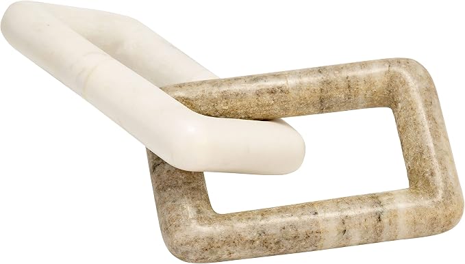 Rectangular Link Stone Marble Sculpture Figurine for Home and Bathroom - Decorative Object for Office and Room Decor - Display Ornament for Living Room, Shelf and Coffee Table Accent - 2", White
