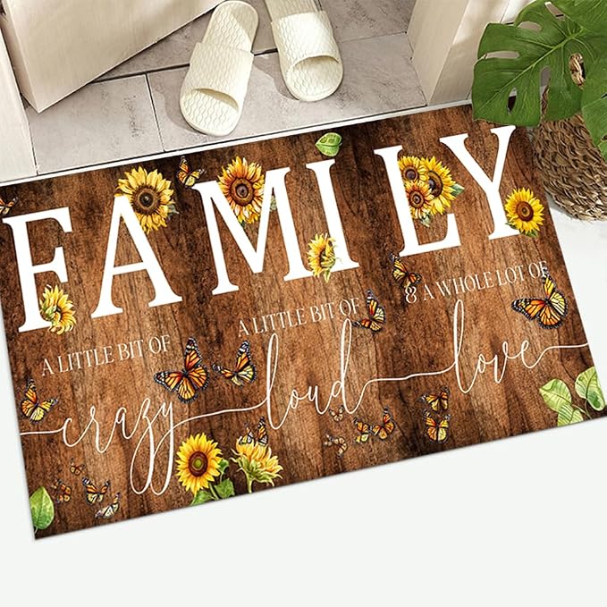 GUBIYU Farmhouse Sunflower Area Rug for Living Room A Little Bit of Crazy Family Welcome Door Mat,Home Porch Decor Doormat,Farmhouse Entrance Rug for Bedroom,Housewarming Gift,Wedding Room 23.6"x35.4"