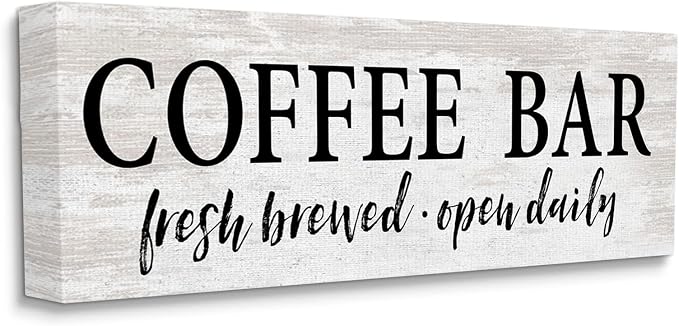 Coffee Bar Open Sign Rustic Grain, 13 x 30 Inch Canvas Wall Art | Stupell Industries · By Lettered and Lined · Ready to hang · Great for kitchen or coffee nook · Made in USA