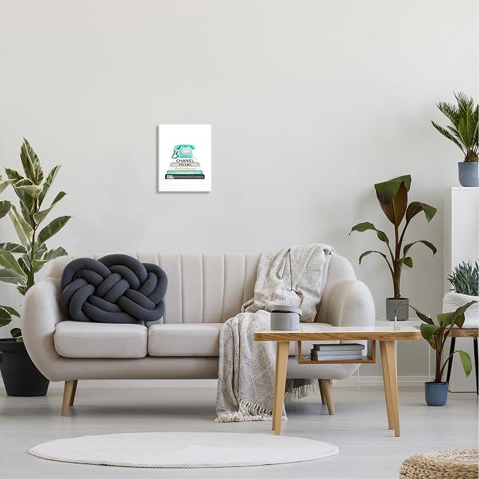 Stupell Industries 'Grey Teal and Black Fashion Bookstack with Teal Phone', Wall Plaque Art, 10 x 15 Inches, Easy to Hang and Sturdy, Made in USA, by Amanda Greenwood