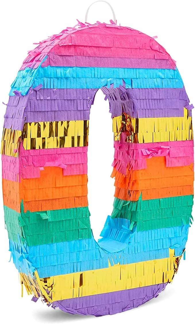 BLUE PANDA Rainbow Pinata Number 0 Butterfly Design - 11.4 x 16.5 x 3 in, Multicolored - Easy-Fill Corrugated Paper Construction - Birthday Celebrations & Rainbow Party Supplies