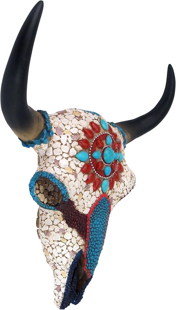 Design Toscano Mystic Plains Warrior Faux Gem Encrusted Cow Skull Wall Sculpture: Medium