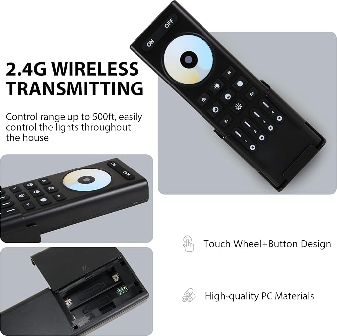 RC02RFB RF Remoter, 4-Zone 2.4G Handheld RF Remote Control Compatible with CCT LED Controller, 99ft Wireless Control 4 Channel Group Control for Home CCT LED Strip Lights