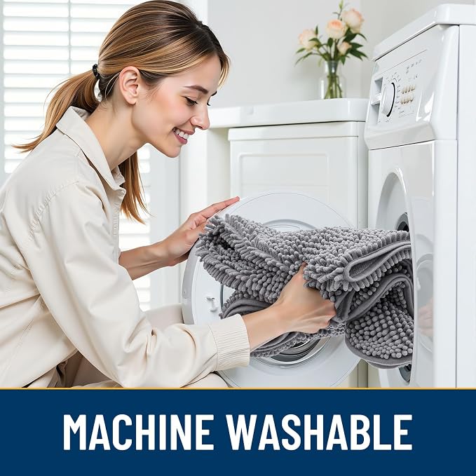 Smiry Dog Door Mat for Muddy Paws 47x32, Absorbent Dirt Trapper, Non-Slip Washable Chenille Entryway Rug for Inside Floor, Grey, Classic Solid