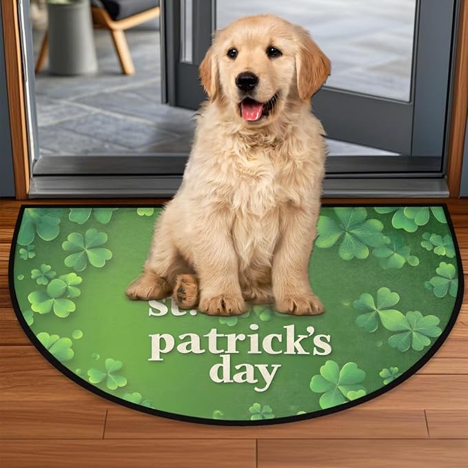 St. Patrick's Day Lucky Clover Half Round Door Mat Indoor Entrance Half Circle Area Rug Semi Circular Door Mat Half Moon Rug for Floor Bathroom Living Room Bedroom Kitchen Fireplace 24"x36",A-05
