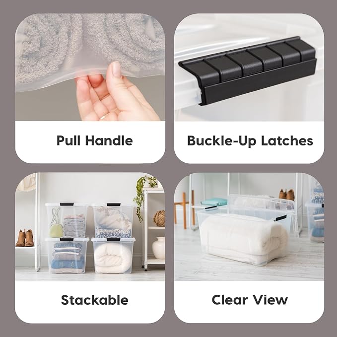 IRIS USA 2-Pack 72 Quart Storage Bins with Lids | Transparent design makes contents easy to find. Perfect for moving, blankets, clothing, and garage storage. Nestable design